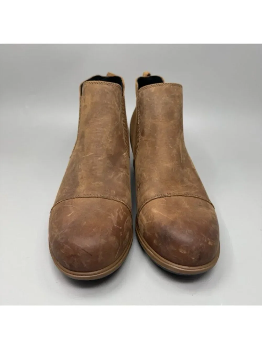 Sorel Womens Size 10 Ankle Boots Evie Cap Toe Chelsea Brown Leather NL3816-242